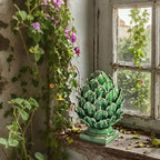 Green Ceramic Artichoke Statue - Unique Artisanal Decorative Sculpture, Decor for Living Room, Office, Bookshelf