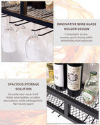 39" Wall Mounted Wine Rack with Bottle Glass Holder, 3-Tiers Metal Bar Shelves for Liquor Bottles with LED Light, Wall Wine Rack for Home, Restaurant, Commercial Bar, Kitchen Storage Display