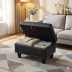 Simple Deluxe Ottoman with Storage Bench Chair, 28.5" L x 19.5" W x 17.5" H Foot Rest Stools with Synthetic Leather,Ottoman Storage Chest Box with Padded Seat for Bedroom, Living Room, Entryway,Black