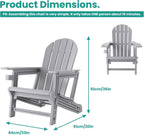 SUNBURY Outdoor Adirondack Chair, Set of 1 HDPE Outdoor Chair w Cup Holder, 0 Screws Wood Texture Garden DIY Chair Weather Resistant, Fire Pit Chair, Plastic Patio Chair for Deck,Backyard,Garden, Grey