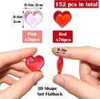 HADDIY Valentines Day Heart Gems Decorations,152 Pcs Red Pink Plastic 3D Heart Shaped Rocks for Wedding Vase Filler,Bowl Filler,Table Scatter,Crafts and Tic Tac Toe
