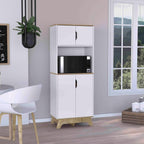 Pamplona Microwave Tall Cabinet - Light Oak & White Finish for Kitchen Storage