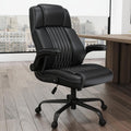 Executive Office Chair with Lumbar Support, High-Back Leather Ergonomic Computer Desk Chair with Flip-Up Arms, Height Adjustable and 360° Swivel, Rocking Function, for Home and Office, Black