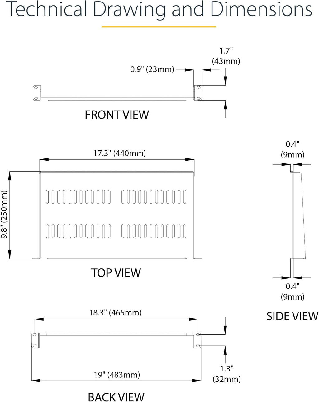 StarTech 2-Pack 1U Server Rack Shelf, Vented Rackmount Cantilever Tray for 19" Network Rack or Cabinet, Heavy-Duty 10" (25cm) Deep, Up to 44lb (20kg) Each