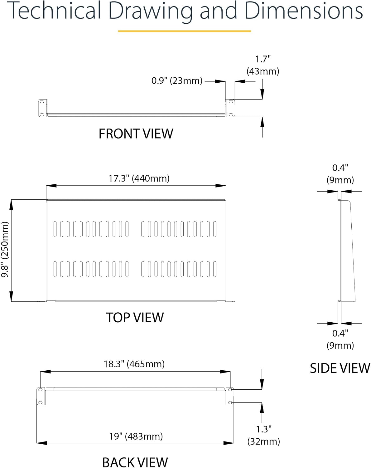 StarTech 2-Pack 1U Server Rack Shelf, Vented Rackmount Cantilever Tray for 19" Network Rack or Cabinet, Heavy-Duty 10" (25cm) Deep, Up to 44lb (20kg) Each