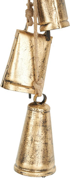 Deco 79 Golden Bell Cluster | Indoor Tibetan Inspired Cascading Meditation Bell With 5 Bells On Jute Hanging Rope Cowbells