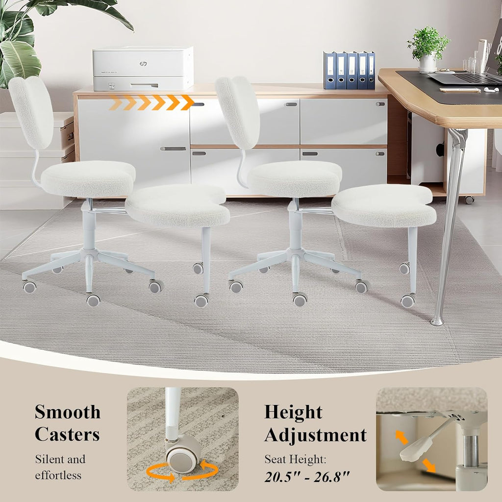 360° Swivel Meditation Chair Plus, Teddy Upholstered Cross Legged Chair with Flexible Design, ADHD Desk & Yoga - Wide Criss Cross Desk Chair for Fidgety Sitters (Ivory + Teddy)