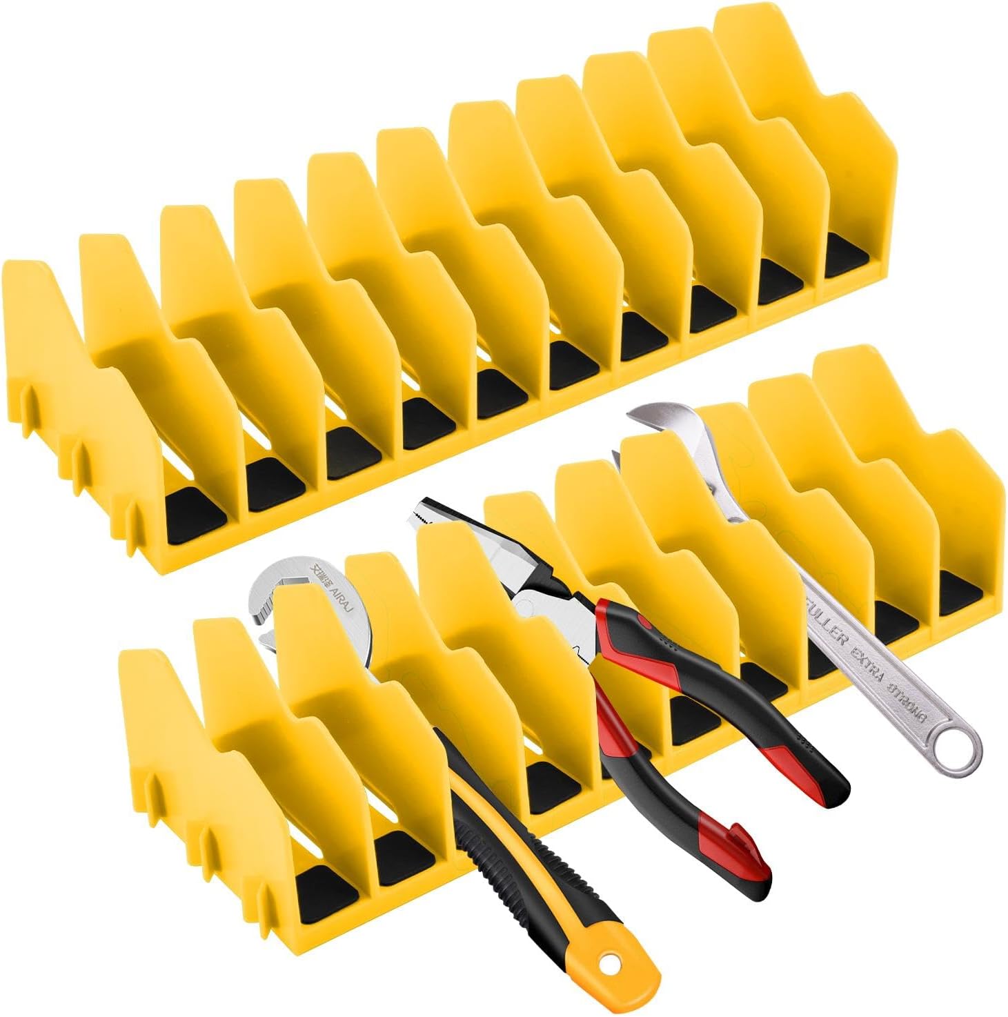 2 Pack Pliers Organizer Rack, 10 Slots Pliers Cutters Organizer Rack Plastic Tool Organizers Space Saving Tool Drawer Toolbox Organizers for Tools Box Storage(COLOR:yellow)