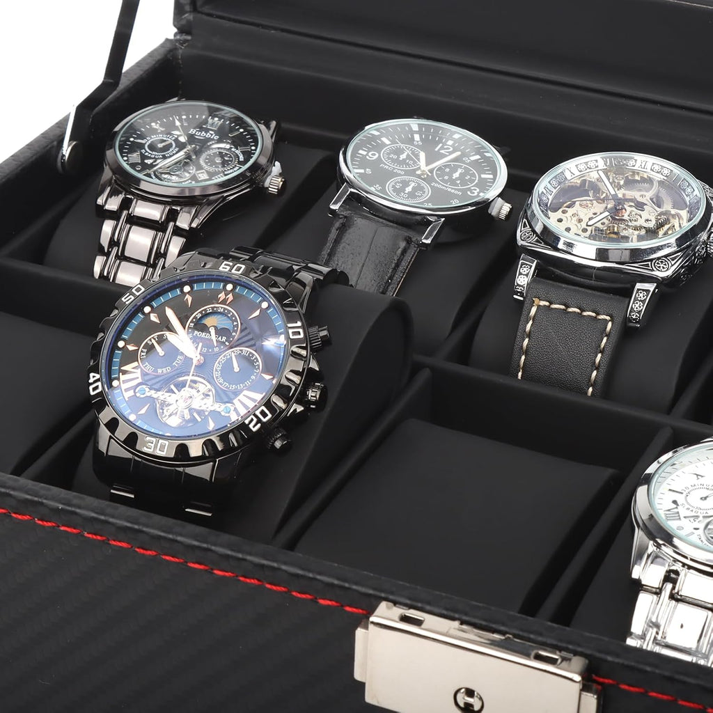 Watch Box for Men, 12 Slot Watch Case, Men's Jewelry Box With Drawer, Man Jewelry Accessory Organizer Case with Large Window, 2-Layer Watch Holder, PU Leather, Fathers Day Gift for Dad