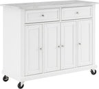 Crosley Furniture Avery Rolling Kitchen Island Storage Cart with Shelves, Microwave Stand, Coffee Bar, Distressed White