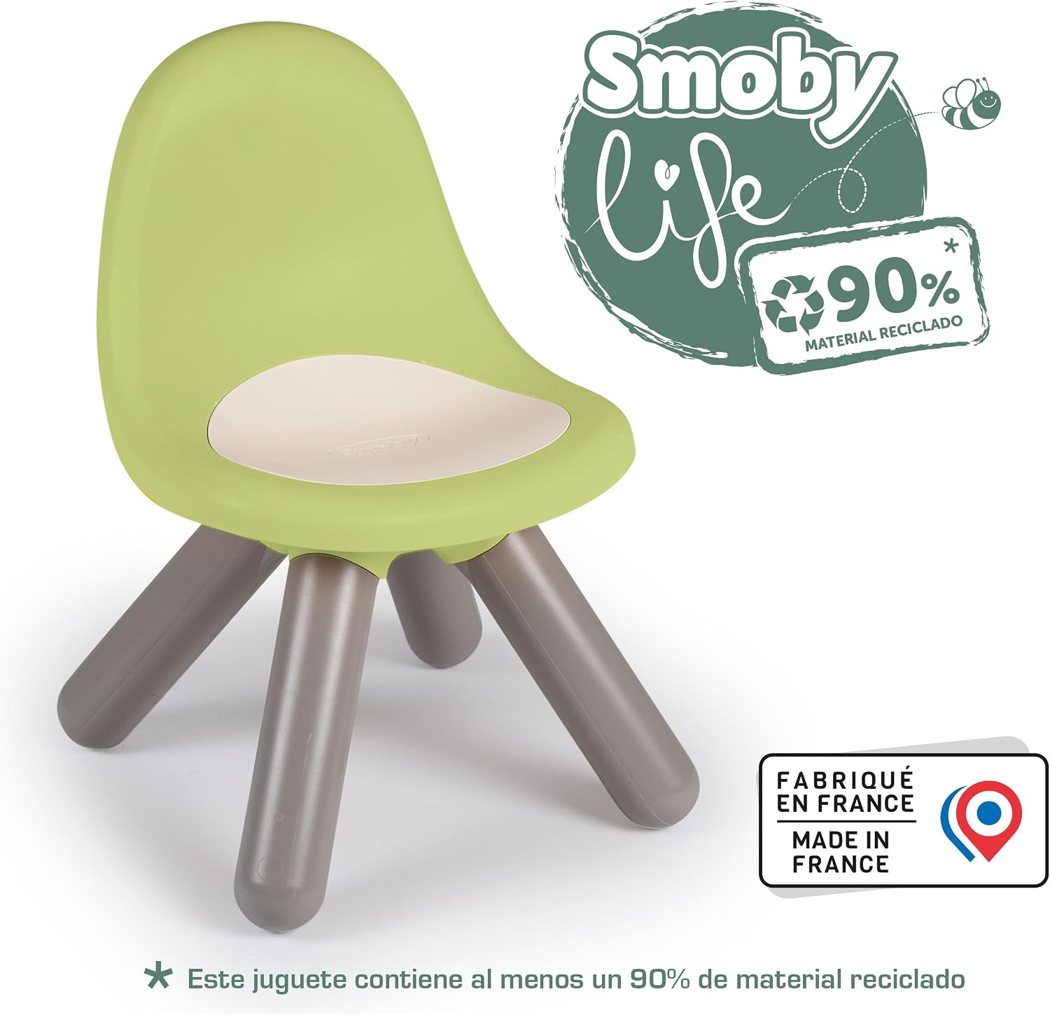 Smoby Life - Children's chair in green - Indoor and outdoor use - Anti-UV coating - Recycled material - From 18 months - Made in France
