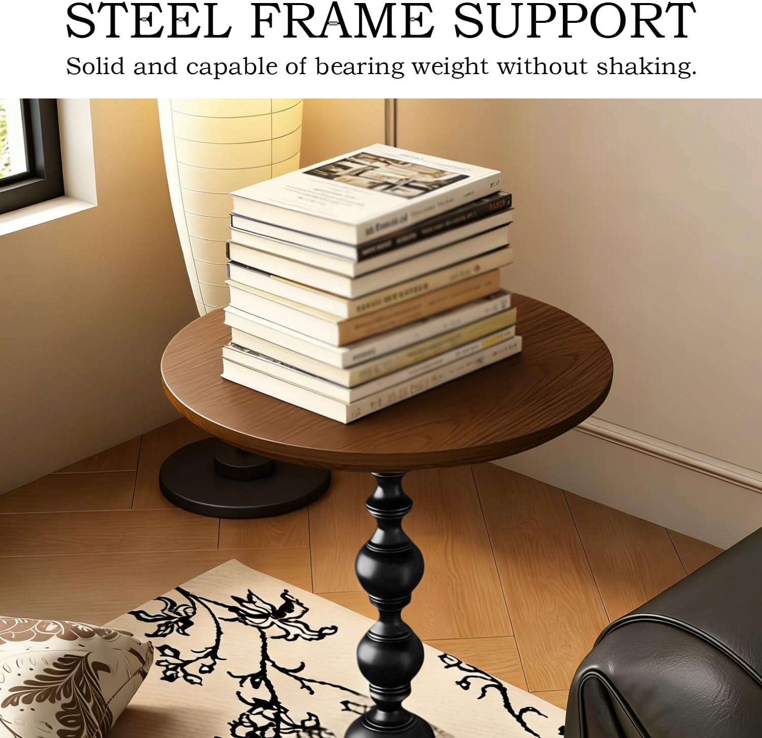 YUNMUARY-Vintage End Table with Solid Wood Top and Metal Base,15 Inch Wide Modern Side Table,Farmhouse Round Accent Tables for Kitchen,Coffee Shop,Dining Room and Bedroom.