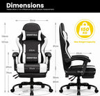 Gaming Chair Gamer Game Ergonomic with Footstool Lumbar Support Deep Black | Headrest, Height and Backrest Adjustable, Deep Black Leather, 210 KG Heavy Duty Load Capacity 52cm Wingless Cushion