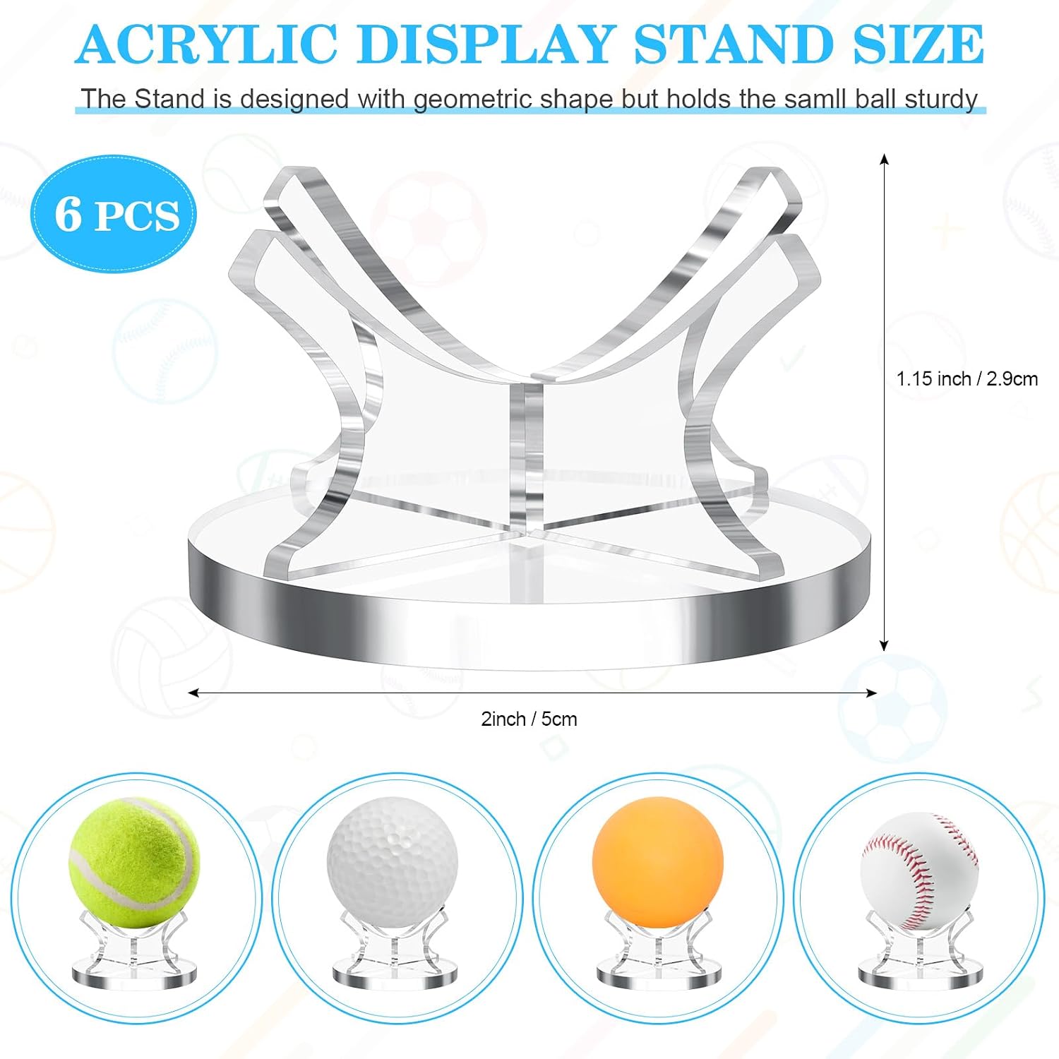 Sumind 8 Pcs Acrylic Small Ball Stand Holder Sport Ball Display Rack Baseball Display Stand with 8 Pieces Non-slip Rubber Pads for Baseball Golf Softball Tennis Spheres, Clear