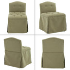 Green Tufted Makeup Vanity Chair with Wheels, Small Upholstered Skirted Slipper Accent Chair with Low Back & Metal Legs, Armless Rolling Vanity Stool Desk Chair for Living Room Bedroom
