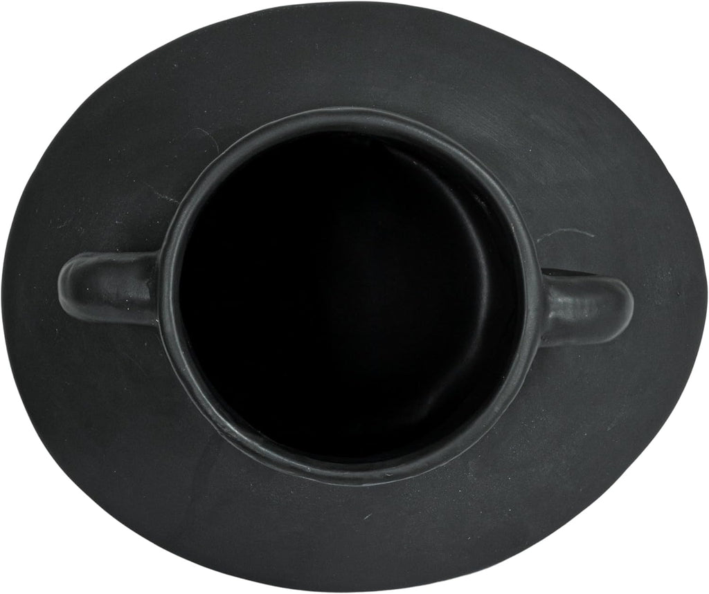 Bloomingville Round Stoneware Vase with Reactive Glaze Finish and Vertical Handles, Black