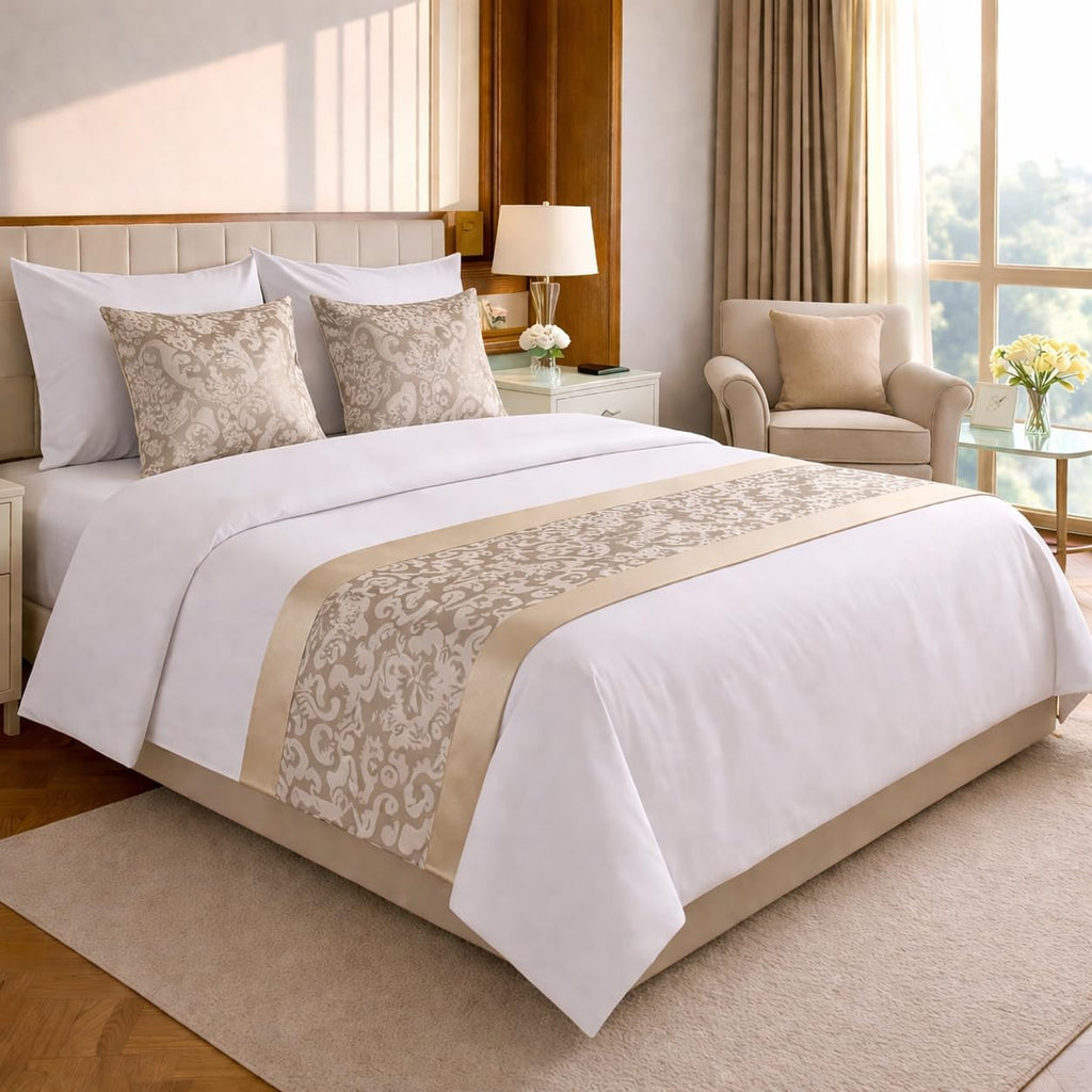 Jacquard Bed Runner Set with 2 Pillow Covers, Decorative Bed Scarf for Twin, Queen and King Beds, Matching Cushion Covers for Bedroom, Guest Room and Bedding Decor
