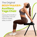 Foldable Yoga Auxiliary Chair with 3 Training Guide Posters for Versatile Exercises, Yoga Assist Handstand Chair with Detachable Lumbar Back Support for Stretching, Balance Training. (Black)