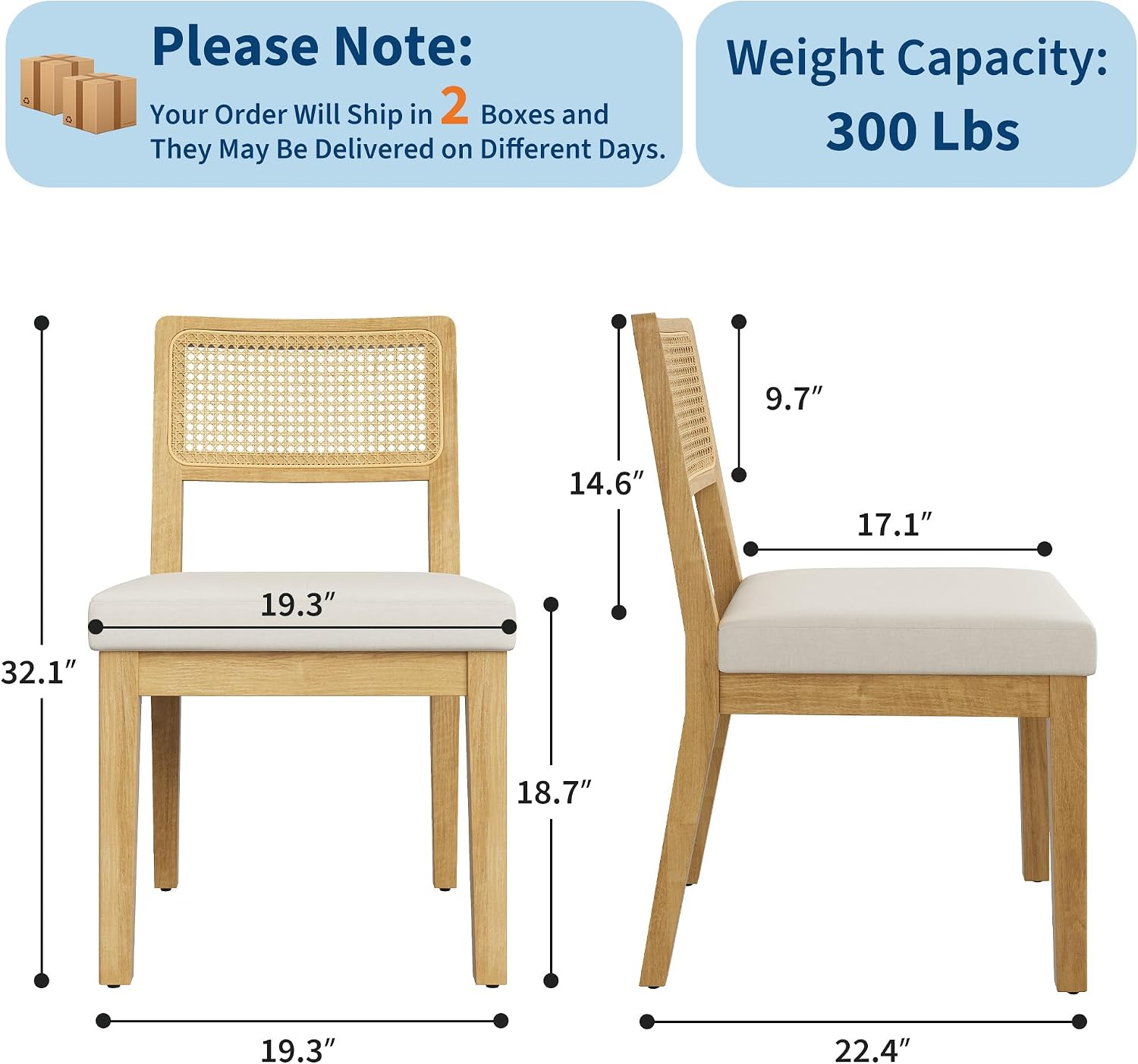 GarveeHome Rattan Dining Chairs Set of 6, French Country Kitchen Chairs with Rattan Back, Modern Mid Century Dining Room Chair with Wooden Legs for Dining Room/Kitchen/Bedroom/Living Room, Natural