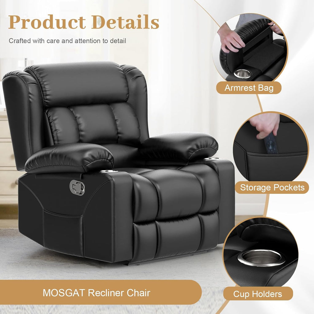 RV Recliner Chair, Oversized Reclining Loveseat Home Theater Seating with Cup Holders, Insert Pockets, Wall Hugger RV Recliners for Movie Room, Recline Movie Seats Gaming Sofa, Black