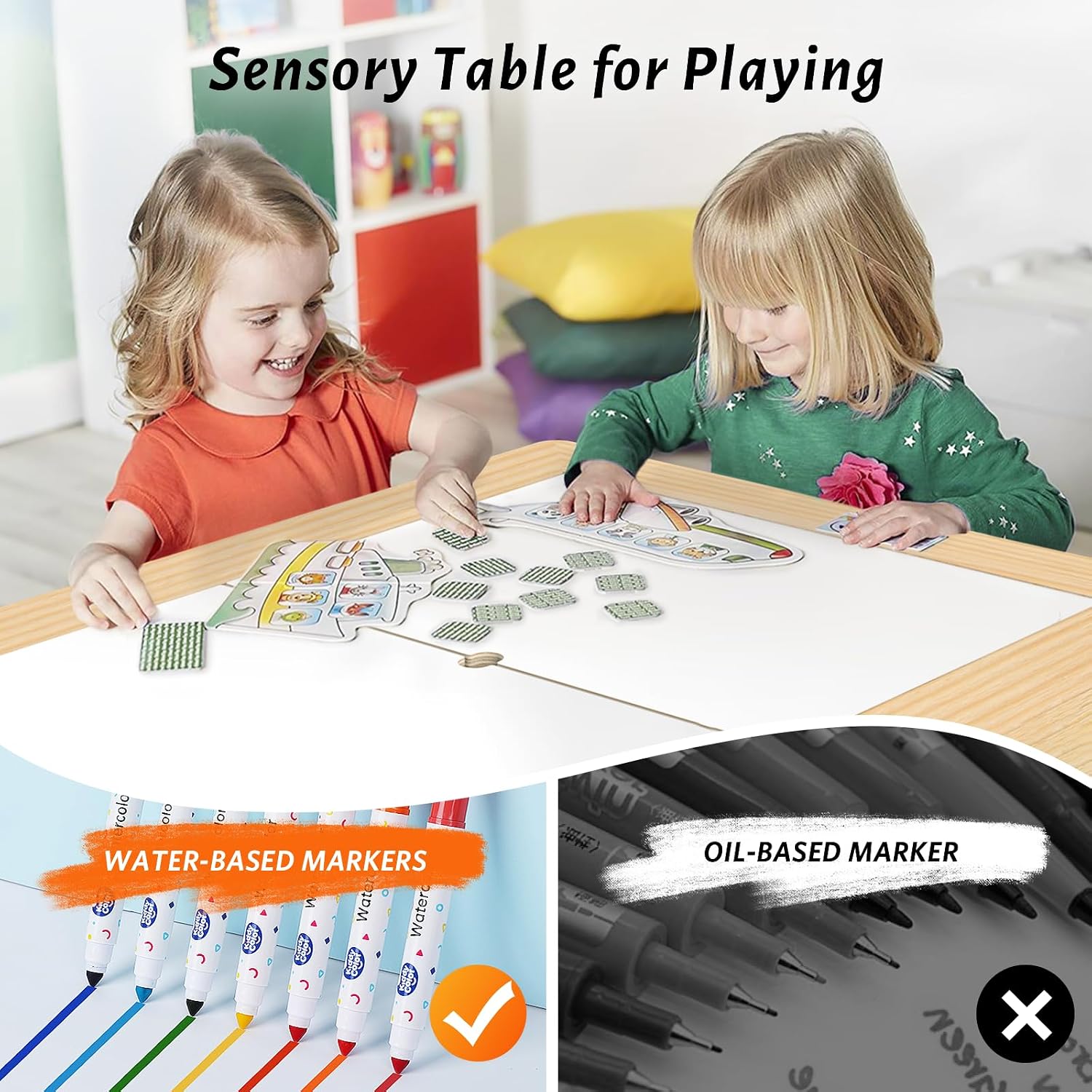Easyego Sensory Table for Toddlers Kids Play Wooden Sand Water Table with Double-Sided Board & Foldable Storage Bins for Indoor and Outdoor Use, Birthday Gifts for Boys and Girls-Natural Color