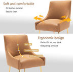 Dining Room Chair Faux Leather Vanity Chairs Set of 4 Mid-Century with Metal Legs Upholstered PU Leather Luxury Accent Chairs Living Room Restaurant(Brown)