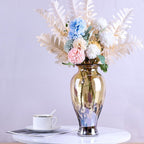 11.8" Tall Blown Amber Gold Glass Vase, Amber Opaque Glass Vase, Unique Design Wide Mouth Art Decoration for Home, Living Room, Dining Table, Pampas Grass Decor (Amber Gold)