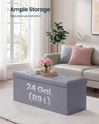 SONGMICS HOME Storage Ottoman, Removable Lid, Foldable Foot Stool, PU Leather, for Entryway, Living Room, Bedroom, 15.2 x 43.2 x 15.2 Inches, Light Gray