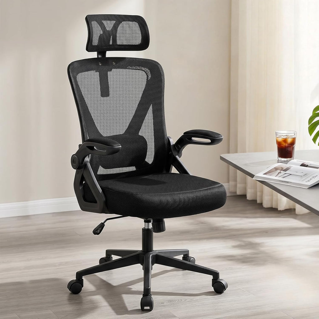 Mesh Office Chair with Adjustable Lumbar Support, Ergonomic High Back Desk Chair with Headrest, Swivel Rolling Computer Chair for Home Office (Black)