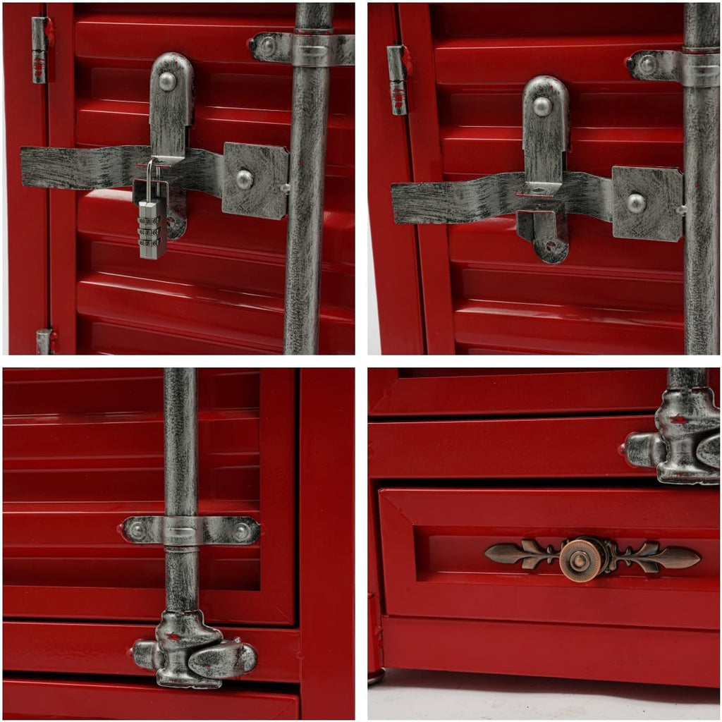 Industrial Metal Container Side Table 3-Tier Iron Cabinet with Drawer and Password Lock, Floorstanding Bedside Table for Bedroom, Living Room, Bar, Garage, Office, 32x32x50cm (Red)