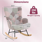 Giantex Rocking Chair Nursery, Boucle Upholstered Glider Rocker w/Ergonomic High Backrest, Rubber Wood Legs & Side Pocket, Patchwork Modern Accent Chair for Bedroom, Living Room, Offices