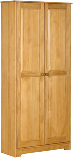 67" Kitchen Pantry Cabinet, Pinewood Storage Cabinet with 2 Door & Adjustable Shelves, Freestanding Cupboard Utility Sideboard Large Hutch Cabinets for Kitchen Dining Room,Brown