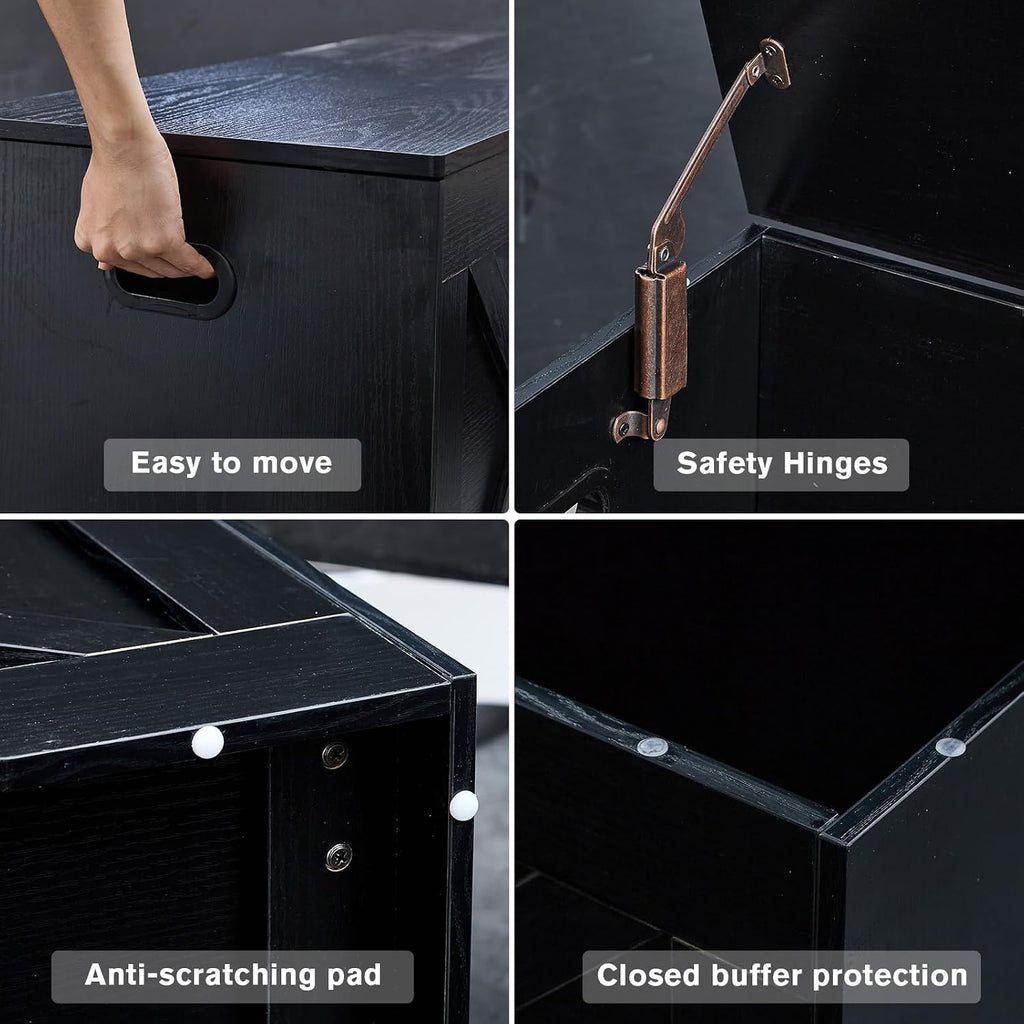 39.3” Storage Bench, Extra Large Entryway Bench with Storage,Storage Chest with 2 Safety Hinges,Blanket Storage,Shoe Storage Chest for Bedroom,Living Room,Easy Assembly.-Ink Black