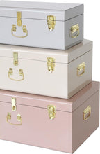 Vixdonos Decorative Box Set of 3 Metal Trunks Chest with Safety Lock Clasp for Treasure Organization and Home Dorm Decor,26.8x16.5x11Inches