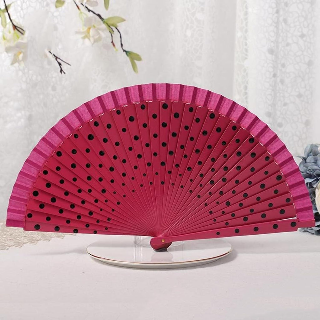 Elegant Flamenco Spanish Hand Fan Wood Folding Vintage Dots Pattern 23cm for Dancing Party Decoration