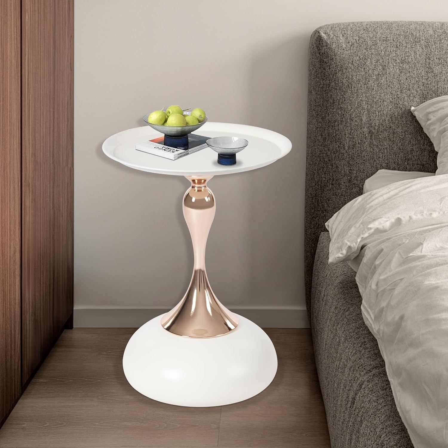 Xuthusman Round Side Table,Metal End Table with Mermaid Pillar Modern Nightstand Small Drink Table Floor Standing End Table for Living Room Bedroom Corners Office