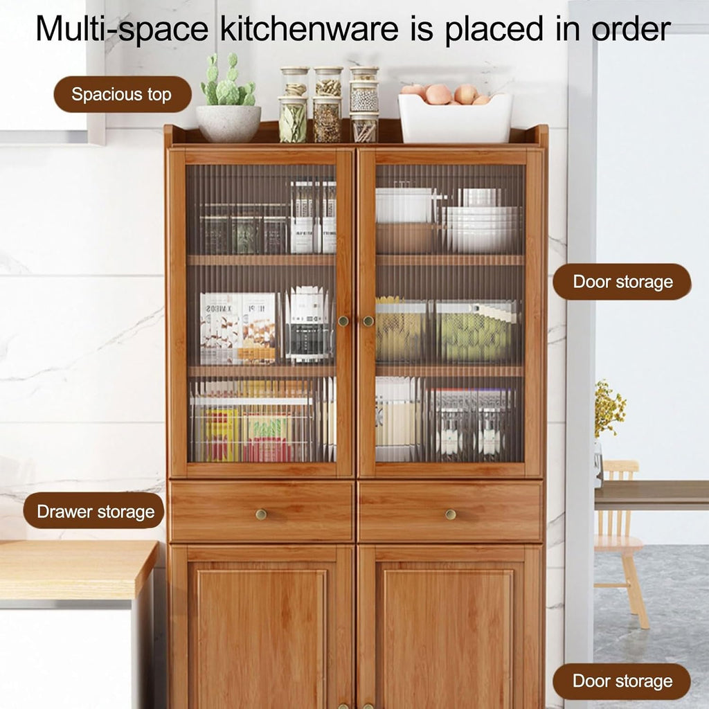 Tall Freestanding Food Storage Cabinet, Kitchen Pantry Storage Cabinet with Drawer, with Adjustable Shelves & Barn Doors, for Dining Room, Living Room(Yellow)