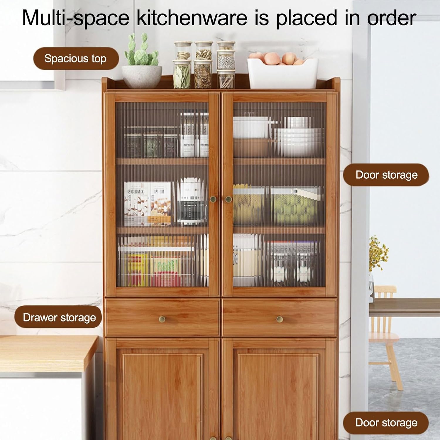 Tall Freestanding Food Storage Cabinet, Kitchen Pantry Storage Cabinet with Drawer, with Adjustable Shelves & Barn Doors, for Dining Room, Living Room(Yellow)
