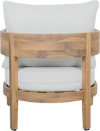 SAFAVIEH Outdoor - Theo Armchair Set of 2 - Oak & Ivory - Solid Wood with Cushion - Mid-Century Slatted Frame Design - Ideal for Patio, Deck, Porch, Backyard, 15" Seat Height (PAT7087B-SET2)