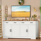 Buffet Cabinet with Storage, Drawers & Adjustable Shelves, 55" Large Sideboard with Doors, Modern Coffee Bar Cabinet for Kitchen or Living Room, White
