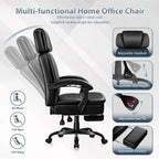 PRETZI Executive Office Chair 400LBS, Ergonomic Office Chair with Foot Rest, Heavy Duty Desk Chair for Home Office, Reclining High Back PU Leather Computer Chair Comfy, Black