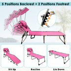 Outdoor Tanning Chair with Sun Canopy Shade & Face Hole, Folding Lounge Chair with Beach Table and Carry Bag for Poolside Sunbathing Lawn