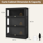 Display Cabinet with Acrylic Glass Doors,3-Tiers Curio Cabinet with LED Lighting for Collectibles, Collectibles Toy Organizers Rack & Display Shelf Display Case Storage Cabinet, Black