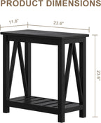 ChooChoo Farmhouse End Table, Narrow Side Table, Slim End Table with Storage Shelf for Small Spaces, Rustic Nightstand, for Living Room, Bedroom Black