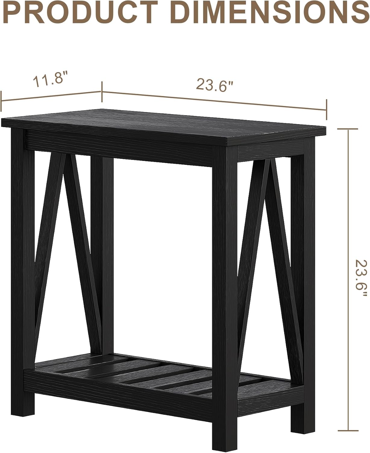 ChooChoo Farmhouse End Table, Narrow Side Table, Slim End Table with Storage Shelf for Small Spaces, Rustic Nightstand, for Living Room, Bedroom Black