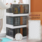 3 Pack 8.4 Gallon Collapsible Storage Boxes, Lidded Storage Box with Door and Wheels for Books, Towels and Clothes, Folding Storage Box for Home, White