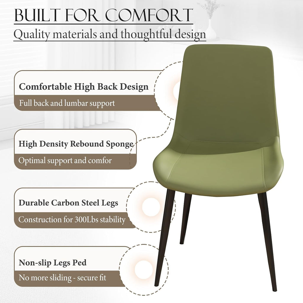 Modern Dining Chairs Set of 8, PU Leather Upholstered Dinner Chairs with Sturdy Metal Legs and Comfort Backrest, Armless Accent Side Chairs for Home Kitchen, Living Room (Green)