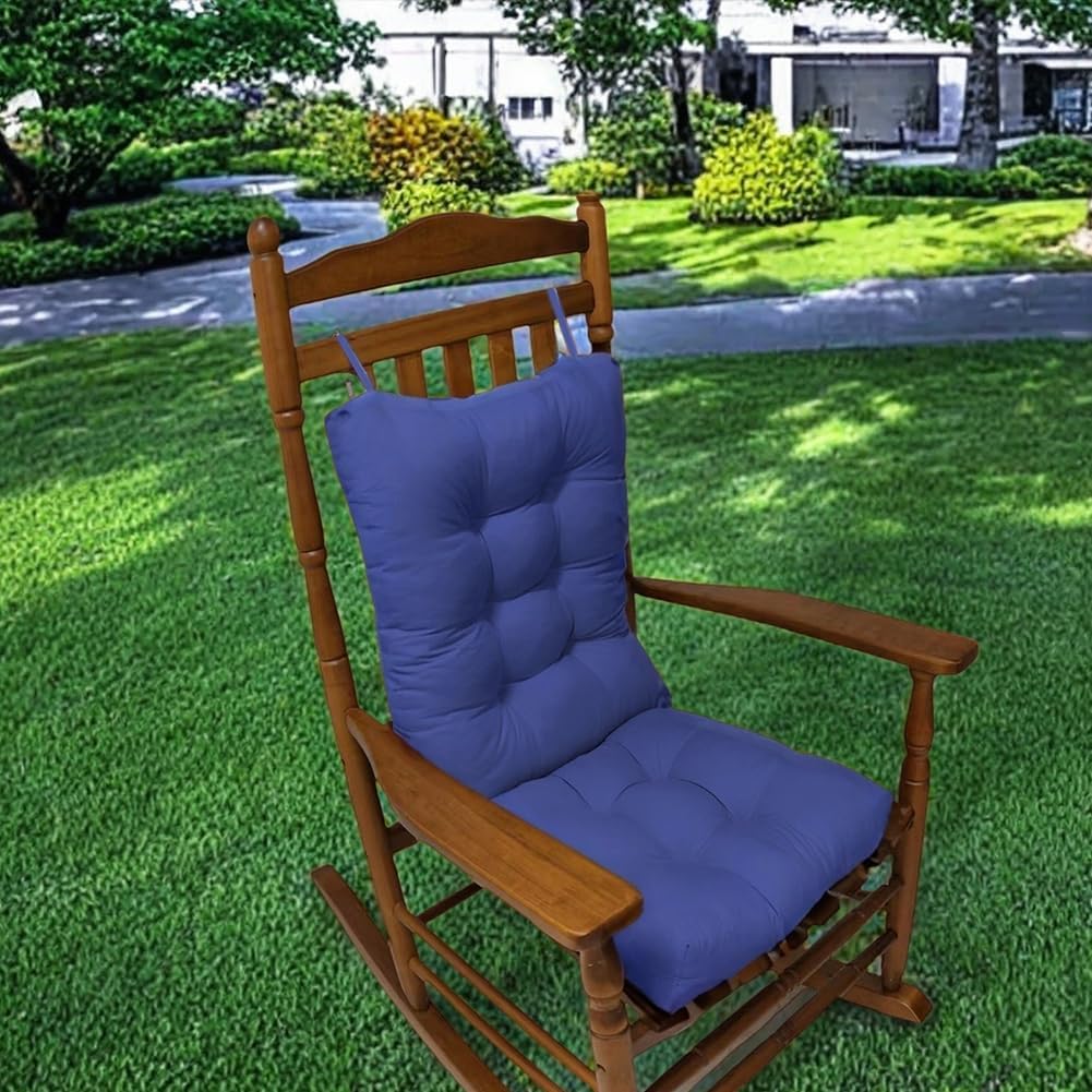 Rocking Chair Cushion Set, Patio Chair Cushions, Tufted Chair Pads for Rocker Furniture, Indoor Seat Cushions with Ties (Navy Blue)