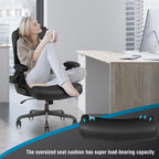 Flysky Executive Ergonomic Office Chair - Big and Tall Office Chair for Heavy People, PU Leather, Lumbar Support, Flip-up Armrest, High Back, Height Adjustable, Black