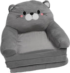 Kids Couch Toddler Chair Plush Cat Design, Foldable Floor Seat Grey 3 Layer - Comfortable Soft Cushion, Portable and, Perfect for Napping and Playing (3 Layers)